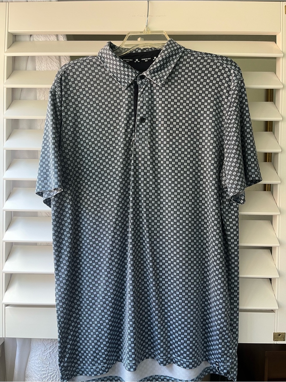 Kenneth Cole Blue & White Patterned Polo